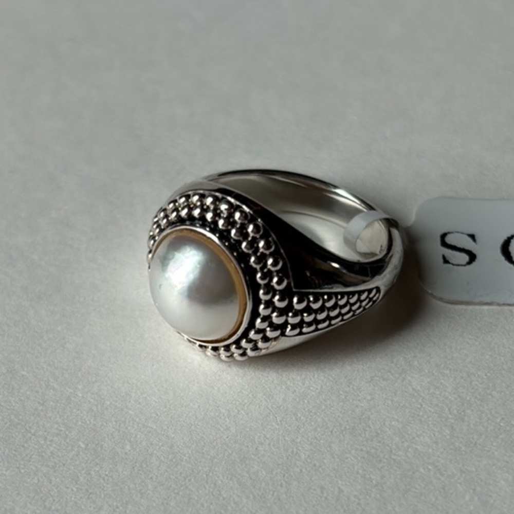 RARE LAGOS SS Luna Pearl ring with Caviar bezel